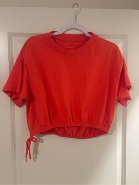 Pilcro Vibrant Red Drawstring Cropped Tee